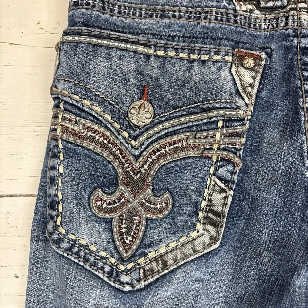 Rock Revival Mens Thick Stitch Jeans Kort Straight Leg Jeans Size 34 (36X33) - Picture 3 of 11